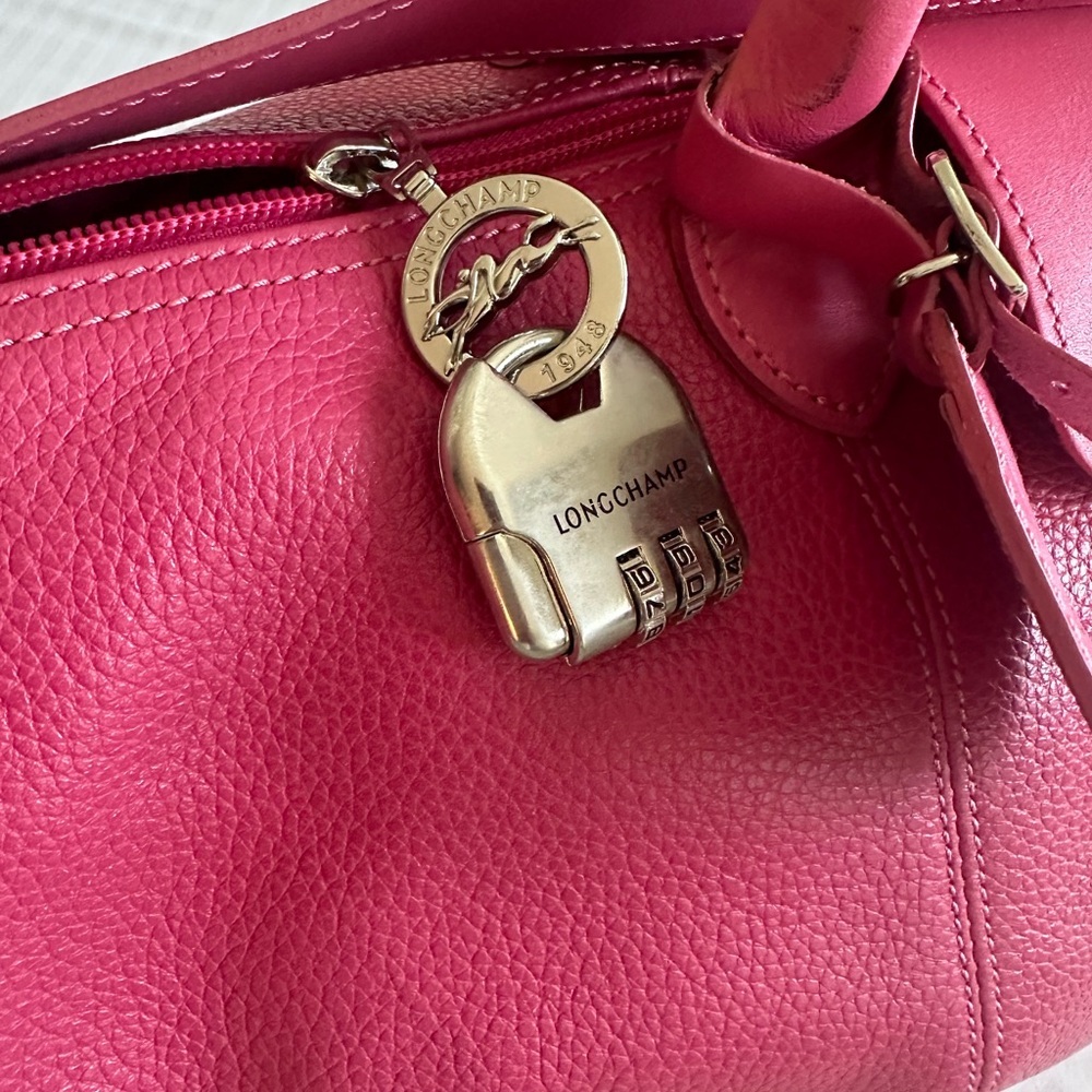 French-Girl Weekender  Longchamp LE Pliage Barbie Pink Leather Bag & Strap - Picture 3 of 11